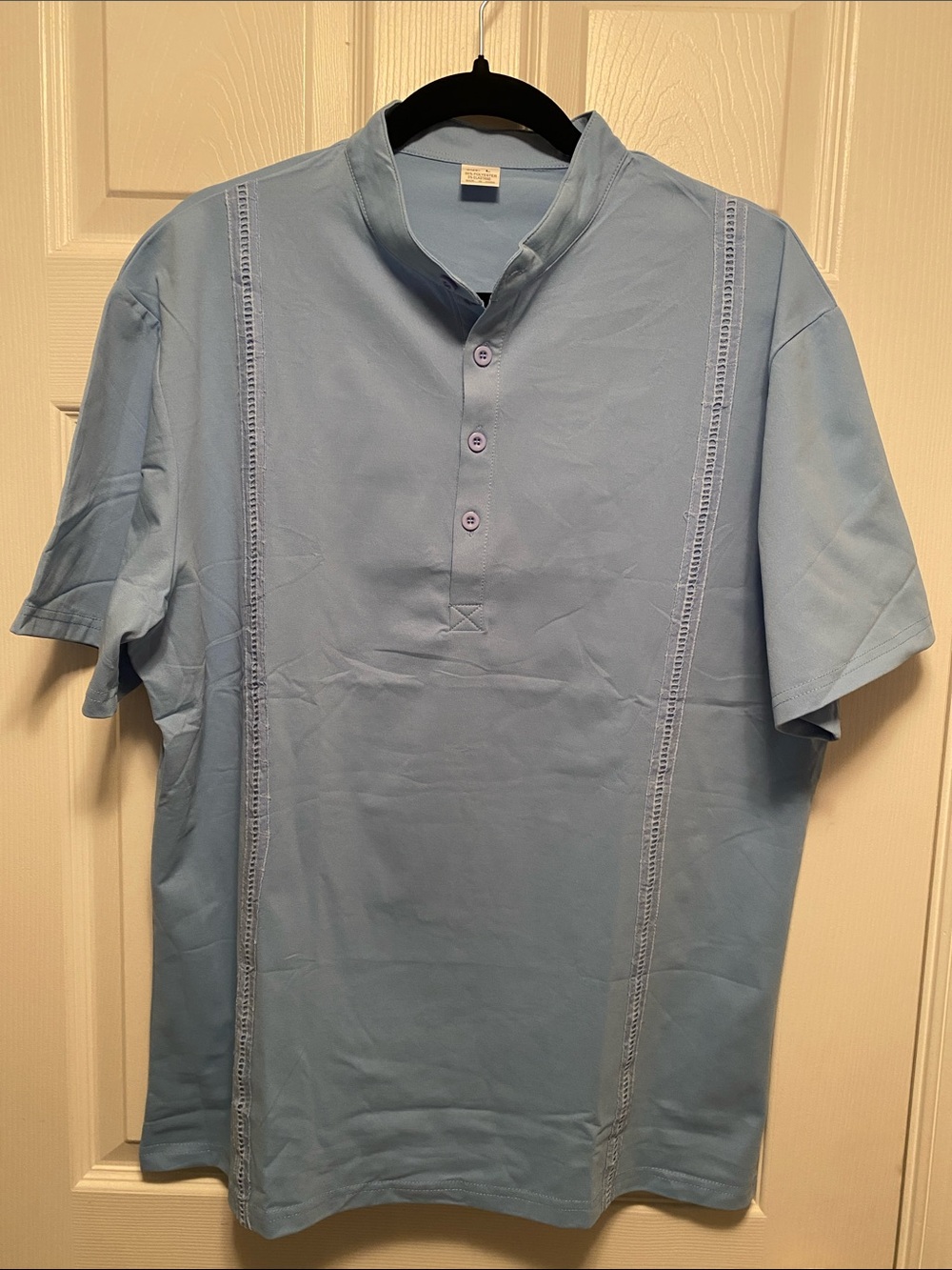 Men's Light Blue Short-Sleeve Henley Shirt…size L
